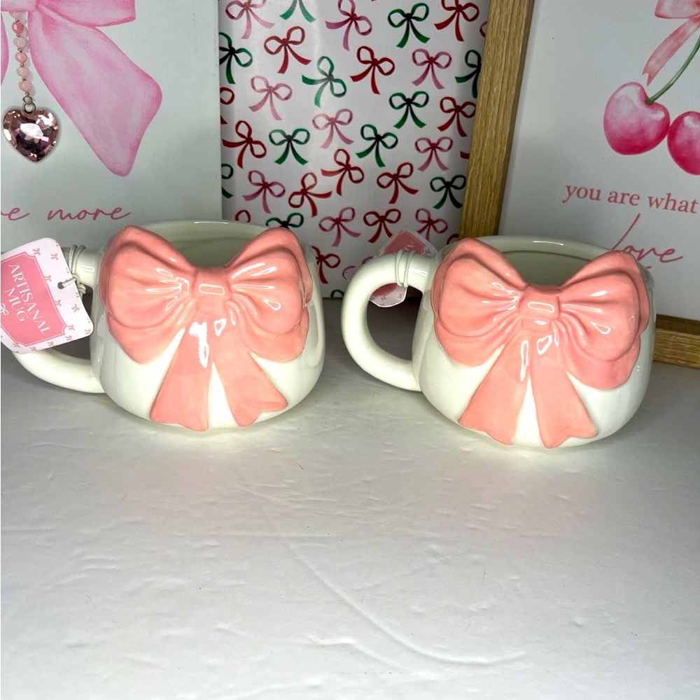 Pink Bow Mugs, set of 2